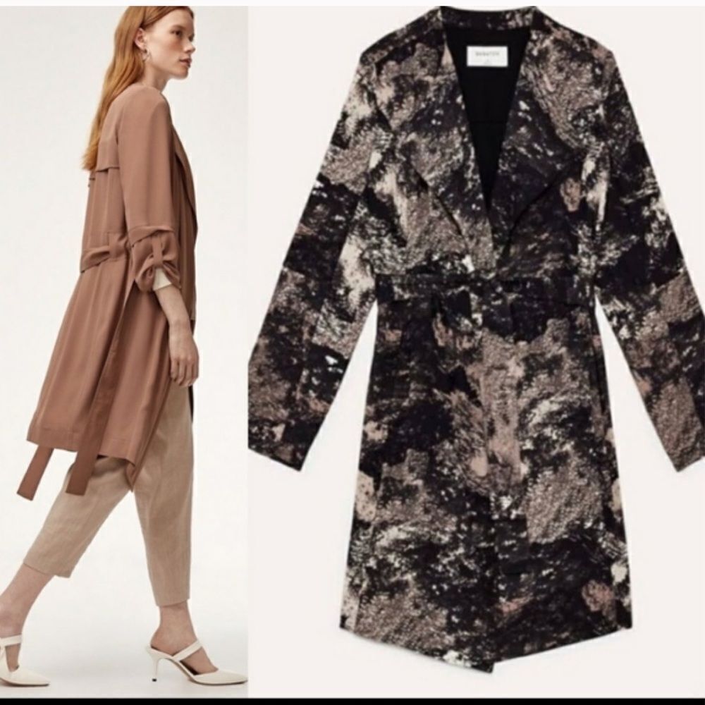 Aritzia Babaton Black Grey White Trench Coat Quincy Flowy Jacket